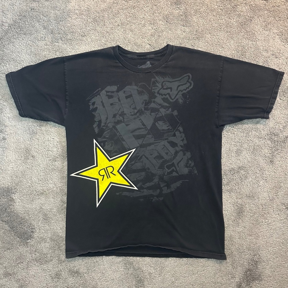 Fox Racing T Shirt Men Large Black Rockstar Energy Motocross Graphic Tee